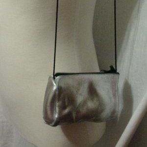 Matte Metallic Silver On Leather Mini Handbag Clutch NWOT
